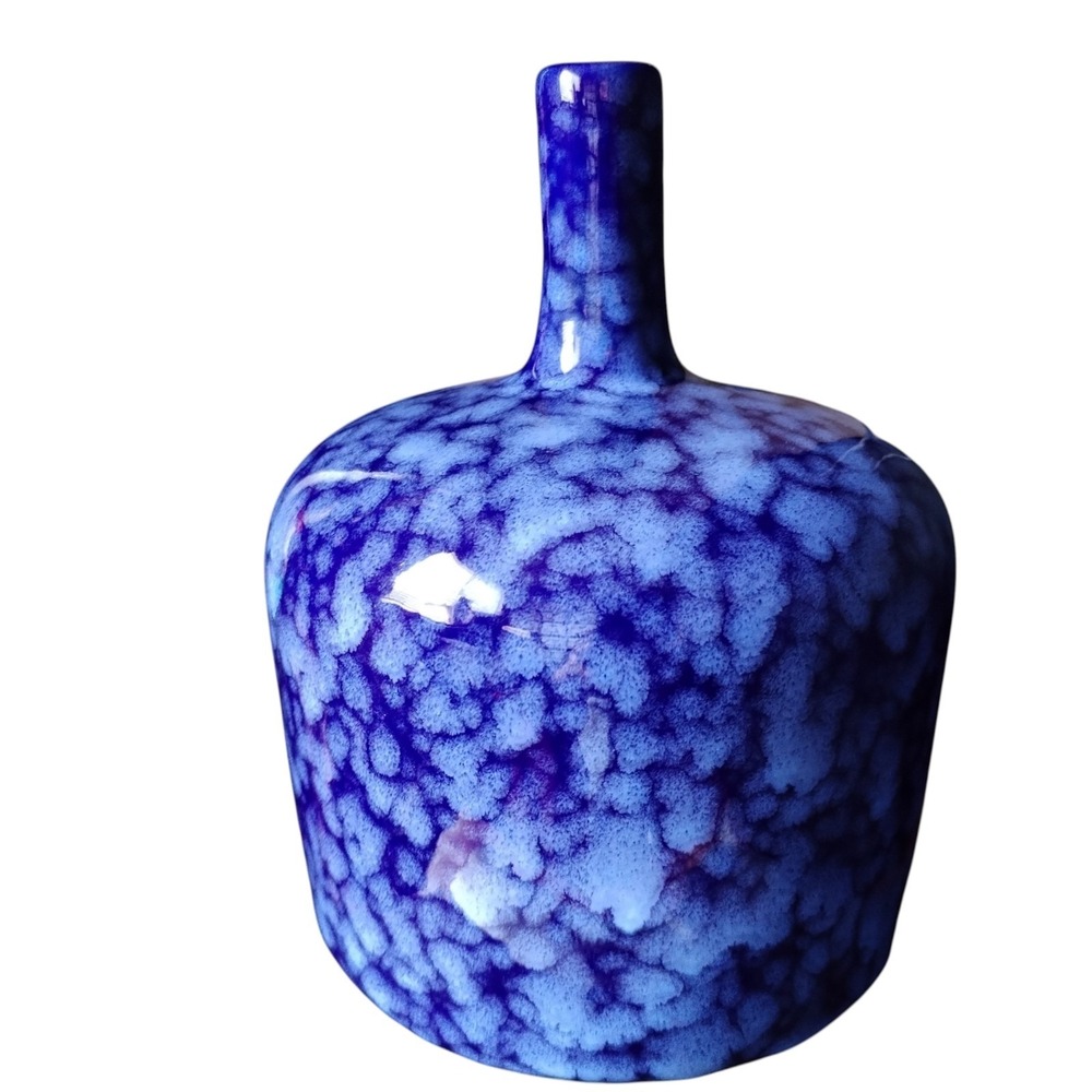 Vintage Cobalt Blue Bubble Glaze Ceramic Vase MCM Studio Art Pottery 6.5"